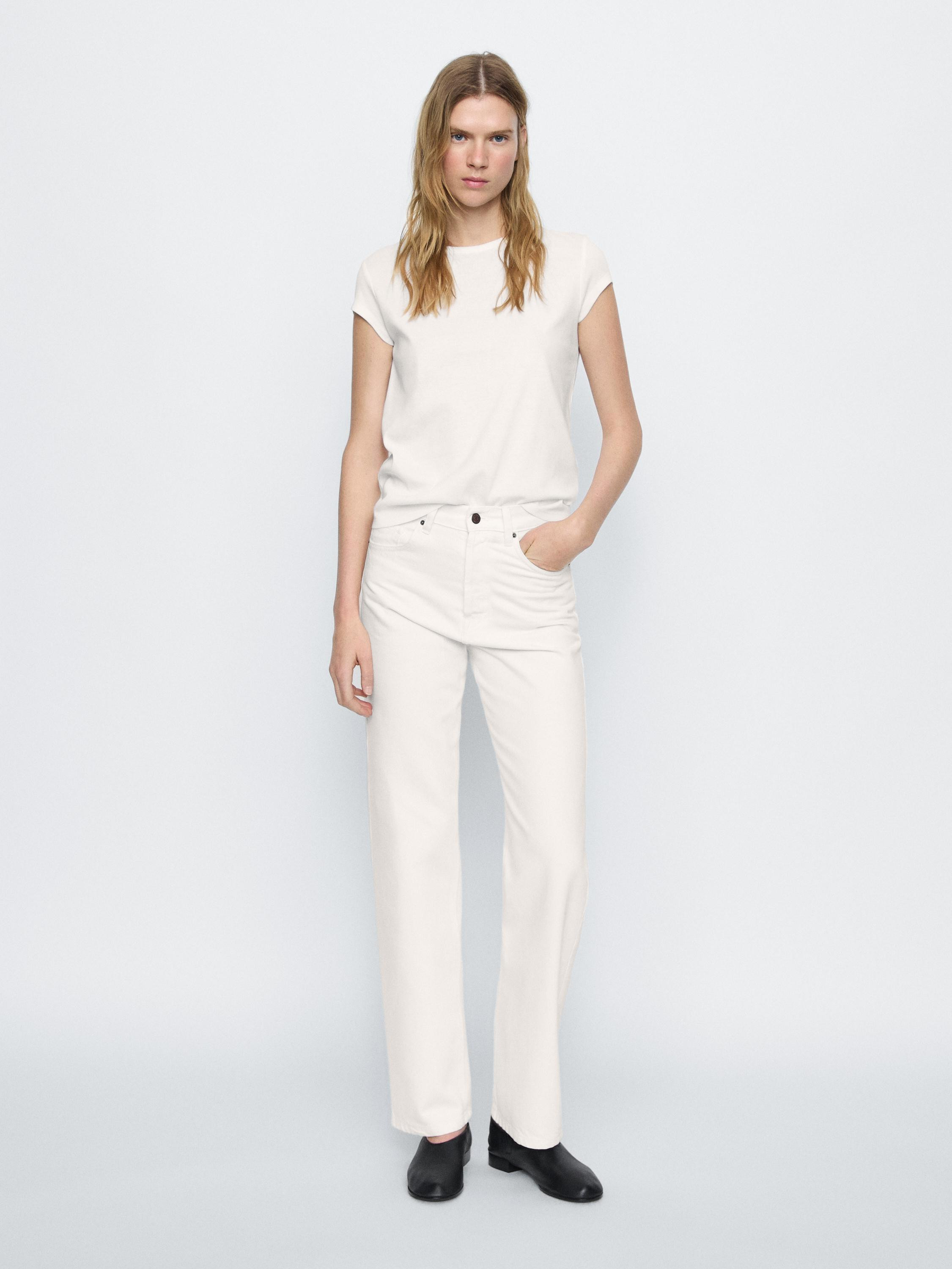 Cotton blend high-waist straight-leg jeans | Massimo Dutti UK