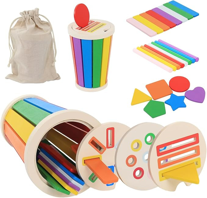 Montessori Toys for 1 2 3 Year Old Toddler, Color Sorting Stacking Toys for Toddlers 1-3 Wooden F... | Amazon (US)