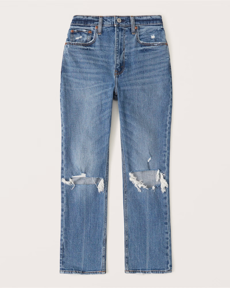 Women's Curve Love Ultra High Rise Ankle Straight Jean | Women's Bottoms | Abercrombie.com | Abercrombie & Fitch (US)