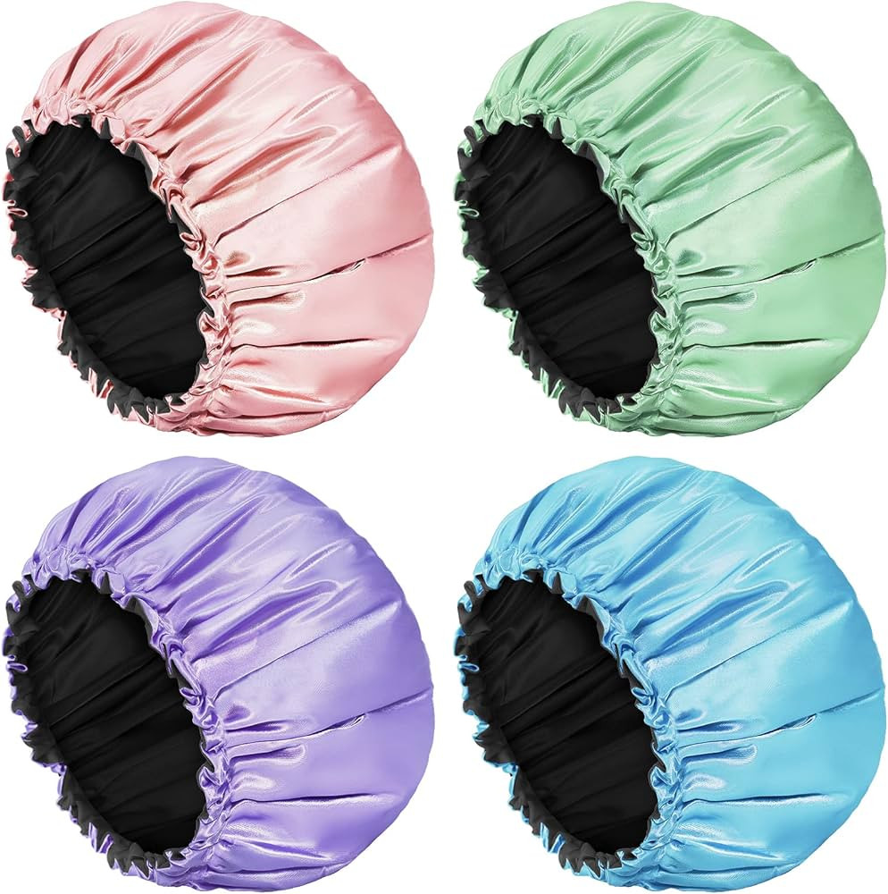 Aquior Shower Cap, 4-Pack Bathing Reusable Shower Caps for Long Hair Women, Double Layers Premium... | Amazon (US)