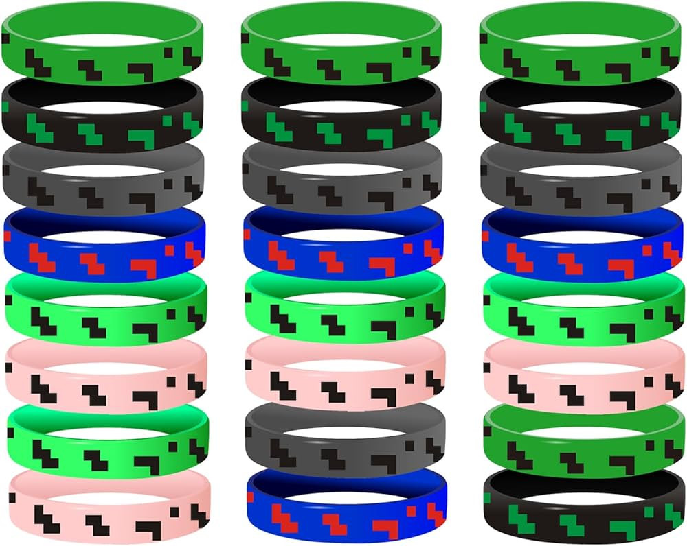 Pixel Miner Theme Party Favors, 24 Pieces Silicone Bracelets Wristband Small Size,Birthday Party ... | Amazon (US)