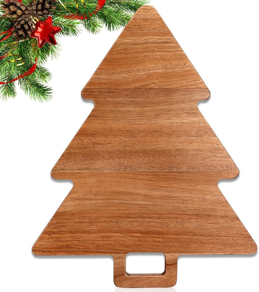 Christmas Kitchen Decor Tree Charcuterie Board Gift Acacia Wood Cutting Board with Handle Holiday... | Amazon (US)