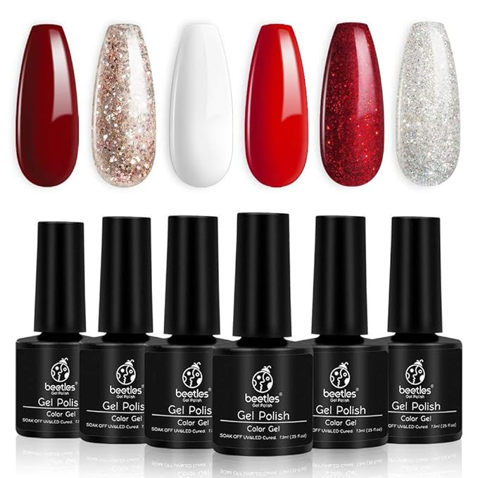 Beetles Candy Cane Gel Nail Polish Set - 6 Colors Glitter Burgundy Red Sparkle Gel Kit Snow White... | Amazon (US)