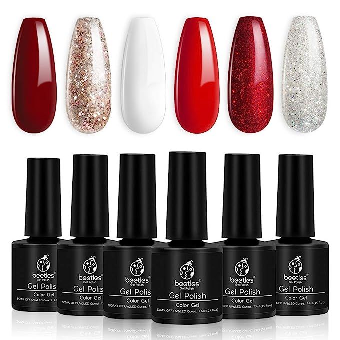 Beetles Candy Cane Gel Nail Polish Set - 6 Colors Glitter Burgundy Red Sparkle Gel Polish Kit Sno... | Amazon (US)