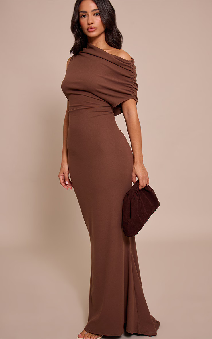 Petite Chocolate Off Shoulder Maxi Dress | Petite | PrettyLittleThing US