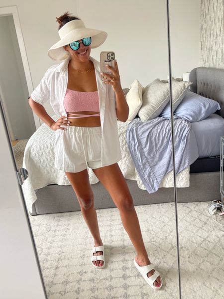Pool day outfit! I love this all-white coverup and dusty rose bikini from Amazon paired with a white sun hat and Birkenstock dupes  

#LTKswim #LTKunder50 #LTKSeasonal