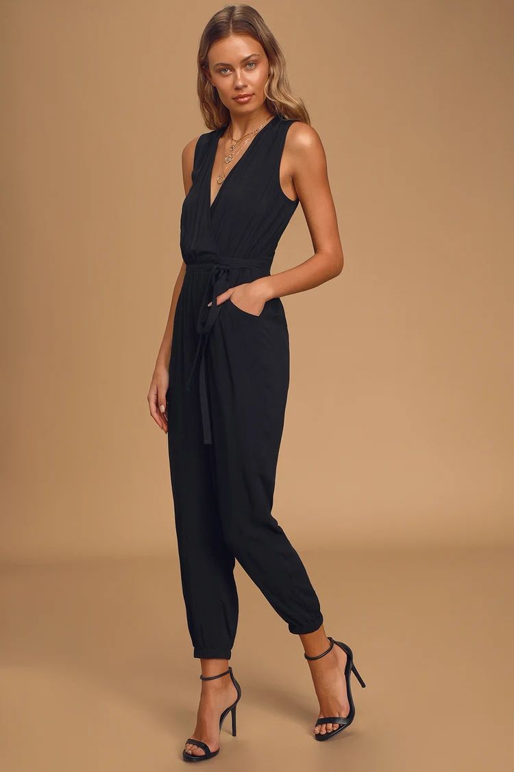 Take On the Day Black Sleeveless Surplice Jumpsuit | Lulus (US)