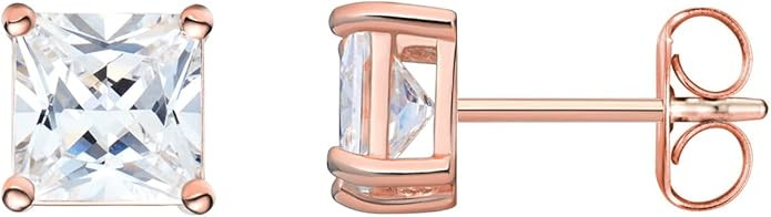 Amazon Essentials Plated Sterling Silver Cubic Zirconia Stud Earrings (Round & Princess) | Amazon (US)