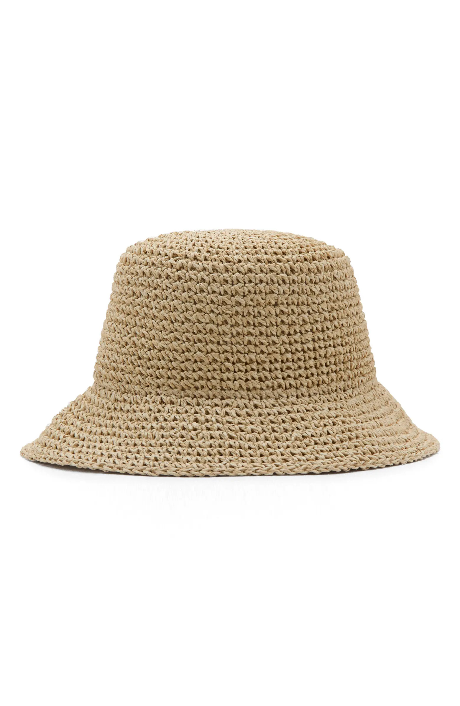 MANGO Crochet Raffia Bucket Hat | Nordstrom | Nordstrom