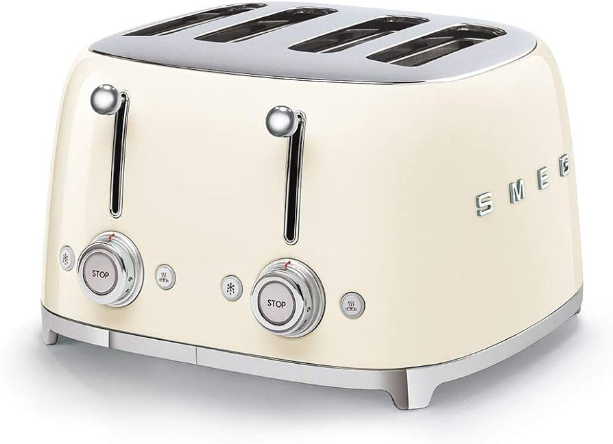 Smeg 50's Style Retro Aesthetic 4 Slice Toaster 6 Presets Extra Wide Slots Cream TSF03CRUS | Amazon (US)