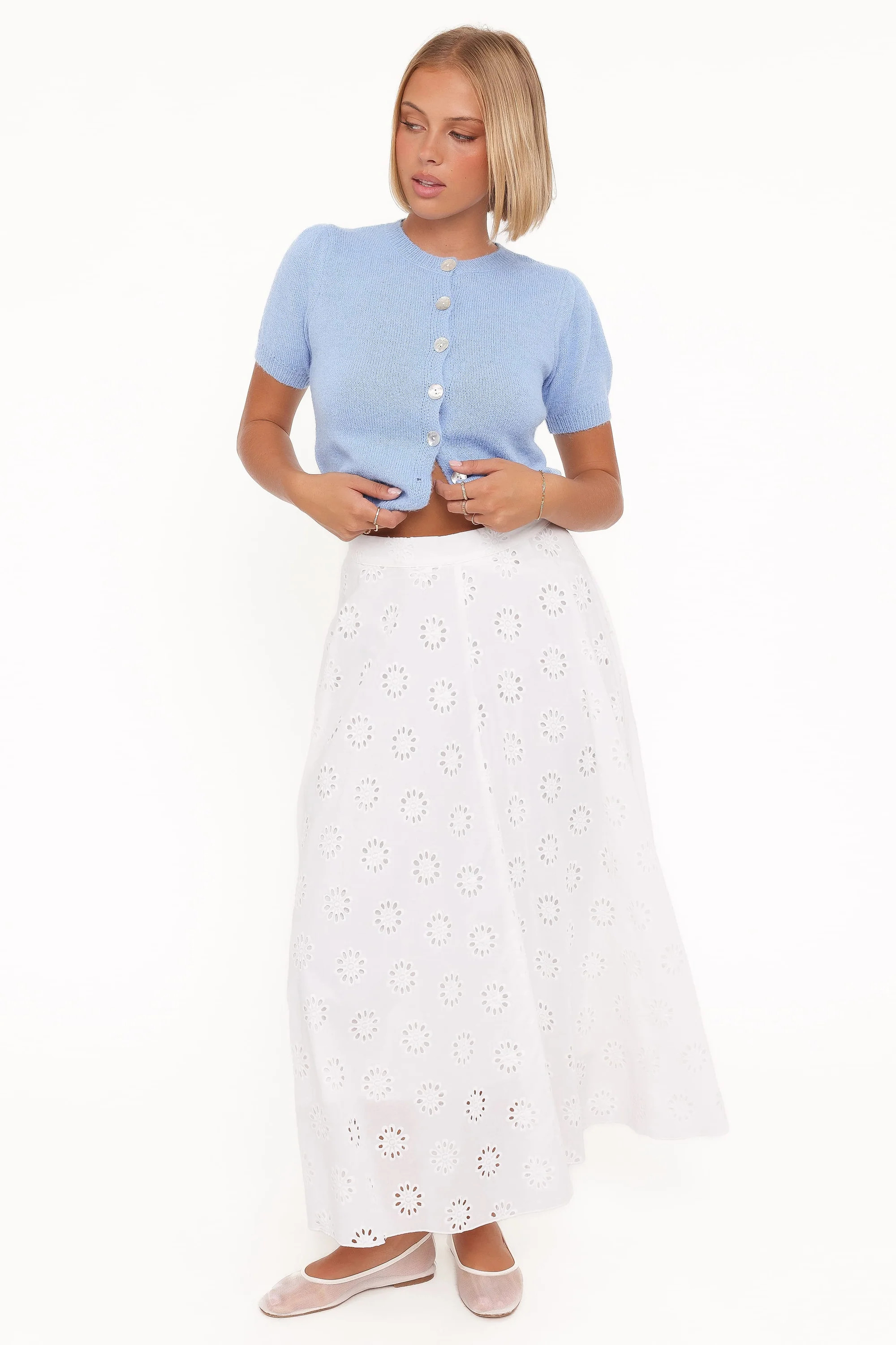 Varia Eyelet Maxi Skirt - White | Petal & Pup (US)