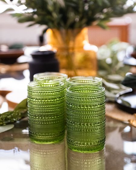 I am loving these green Hobnail drinking glasses.  I got these at Homesense but here are some get lookalikes!

#LTKhome #LTKstyletip
