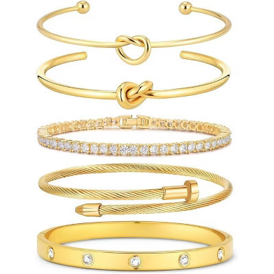 18K Gold Plated Love Bangle Bracelet Stack Cuff Jewelry Set for Women with Gift Box, Elegant Design style3 one size | Target
