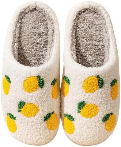 Amazon.com | QQGB Women's Men's Cute Fuzzy Lemon Slippers Memory Foam Fluffy Couple Slippers Cozy... | Amazon (US)