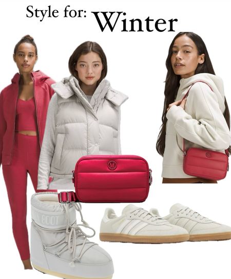 Winter style inspo
Lululemon, Moonboot, most on sale, Adidas Sambas, camera bag, purse, winter white, pop of color

#LTKsalealert #LTKstyletip #LTKover40