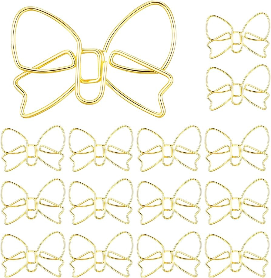 15Pcs Cute Paper Clips, Mini Bow Shape Papers Clips, Gold Fancy Paperclips Mini Paper Clip, Bow B... | Amazon (US)