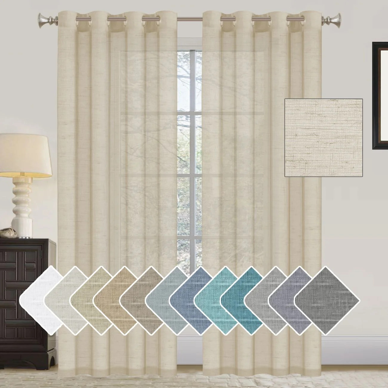 Turquoize Natural Linen Blended Curtains Grommet Sheer Light Filtering Curtain Drapery Panels for... | Walmart (US)