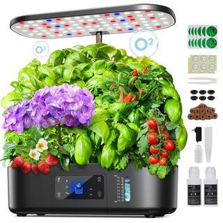 17" Black ABS Hydroponic Indoor Garden with LCD Touch Panel, 12-Pod Planter for Fresh Veggies and Herbs | The Home Depot