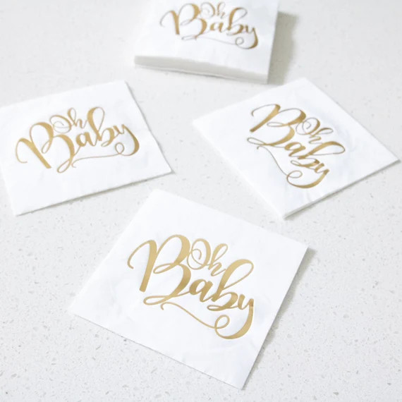 Oh Baby Napkins Set of 16  Gold and White Baby Shower New | Etsy | Etsy (US)