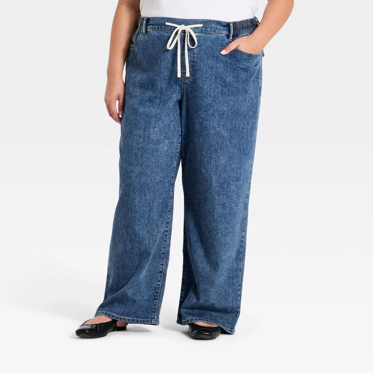 Women's Tie-Waist Straight Leg Jeans - Ava & Viv\u2122 Medium Wash 18 | Target