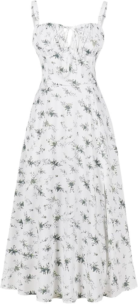 Women Floral Corset Dress, Boho Summer Spaghetti Straps Square Neck Casual Midi Dress Flowy Slit ... | Amazon (US)
