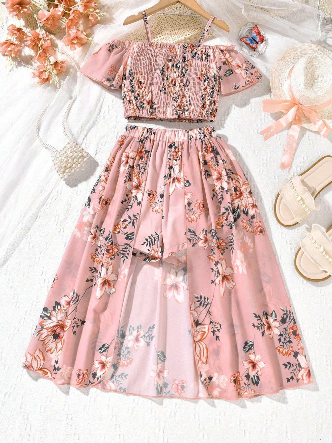 Tween Girl Floral Print Top And Shorts Set For Vacation | SHEIN