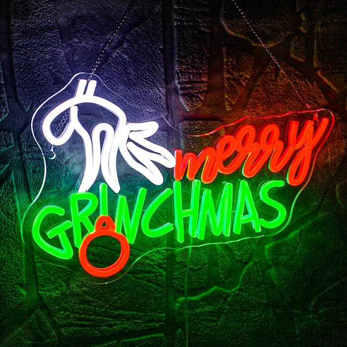 WLHOPE Merry Christmas Sign Grinch Lights Neon Signs for Wall Decor Christmas Window Lights Grinc... | Amazon (US)