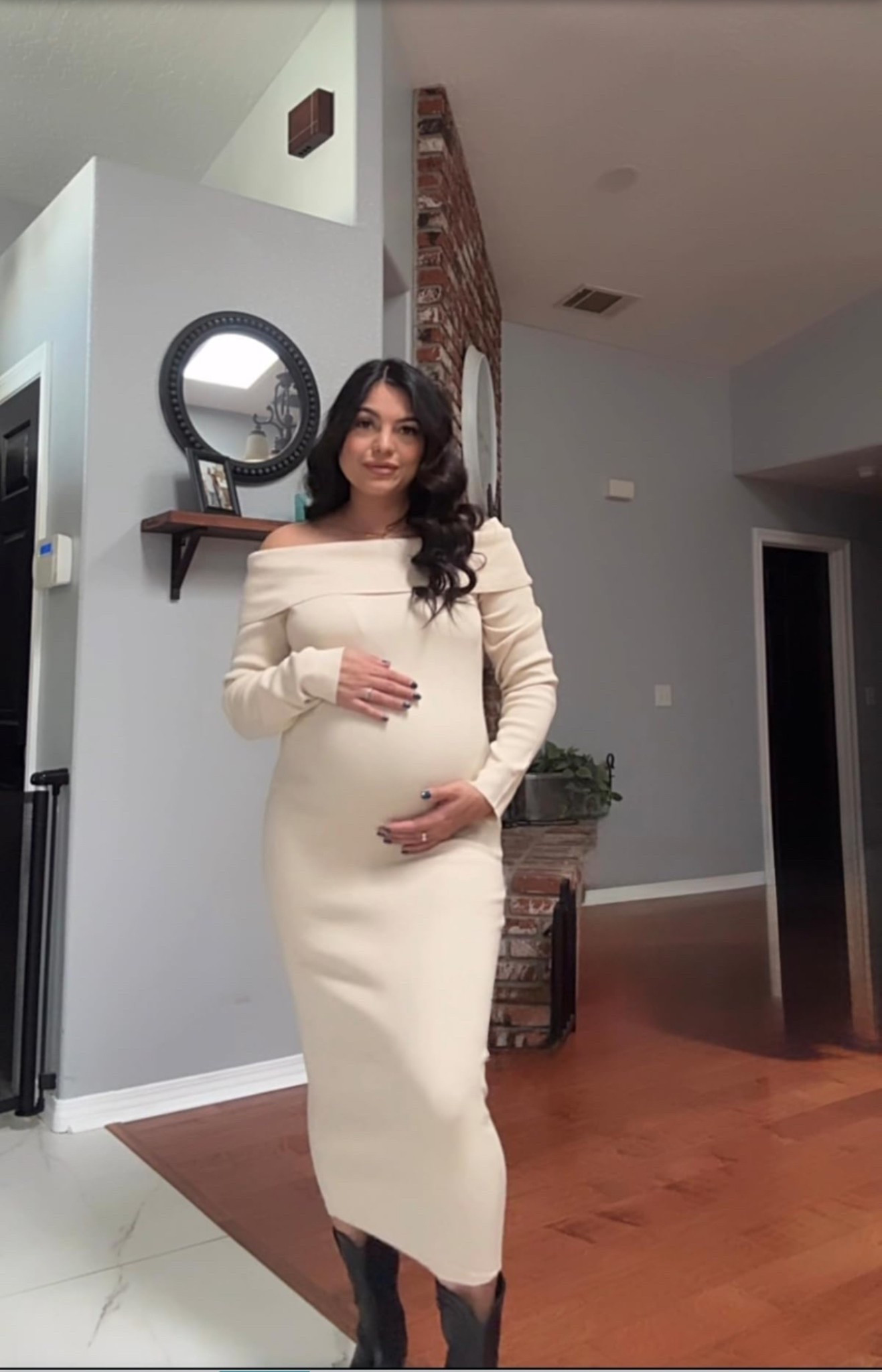 Maternity off the shoulder dress Size Medium 
Boots size 7 

#LTKBump #LTKFamily #LTKBaby