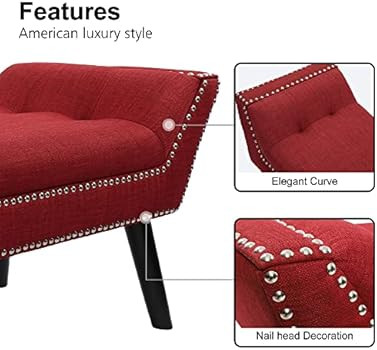 Fabric Upholstered Bench with Armrest and Nail Head Decoration Footstool for Bedroom,Corridor,Ent... | Amazon (US)