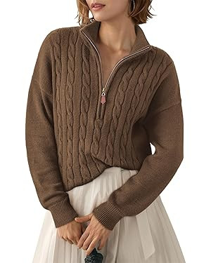 Dokotoo Quarter Zip Ribbed Cable Knit Pullover Sweaters | Amazon (US)