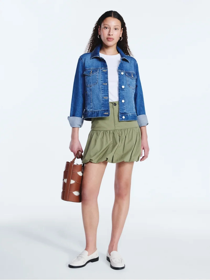 Free Assembly Women's Cropped Denim Jacket with Long Sleeves, Sizes XS-XXL | Walmart (US)