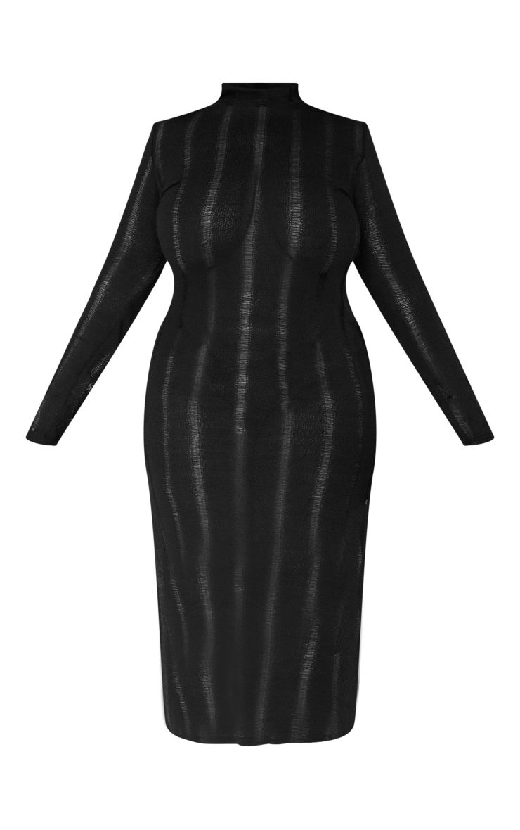 Plus Black Distressed Longsleeve Midi Dress | PrettyLittleThing US