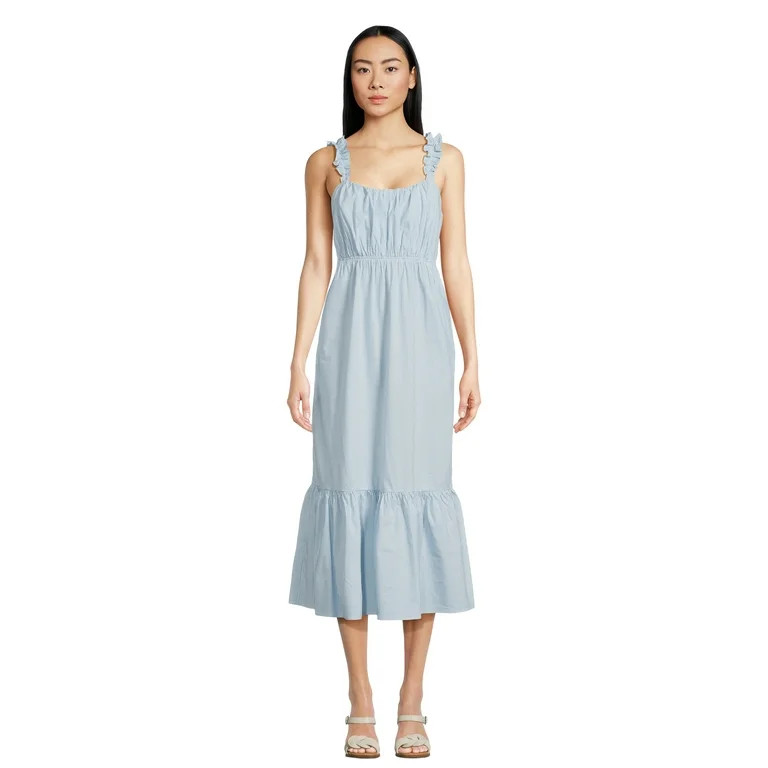 Time and Tru Women's Tie Back Midi Dress with Ruffled Straps, Sizes XS-XXXL | Walmart (US)