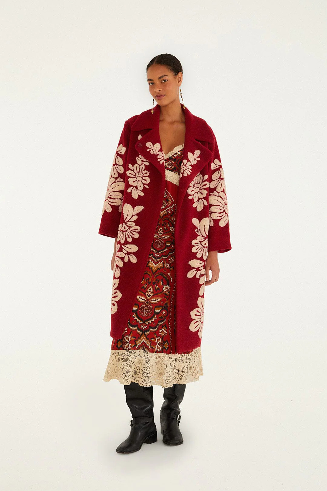 Burgundy Bold Flowers Fleece | FARM Rio | FarmRio (US)