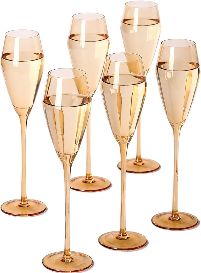 Amber Champagne Flutes Glasses Set of 6, Elegent Hand Blown Flutes Glass, Lead-Free Colored Wine ... | Amazon (US)