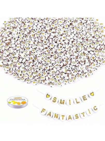 1200 Contas De Letras, Contas De Alfabeto Acrílico Com 1 Rolo De Corda Elástica Para Pulseira C... | SHEIN