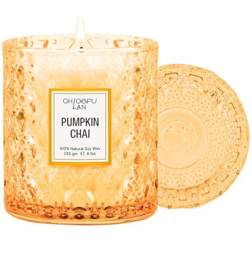 Chloefu LAN Pumpkin Chai Candles Halloween Candle Gift, Farmhouse Candles for Home, Luxury Scented Soy Jar Fall Candle with up to 55 Hour Long Lasting, Home Decor, Barn Fall Decor Pottery, 8.1oz | Amazon (US)