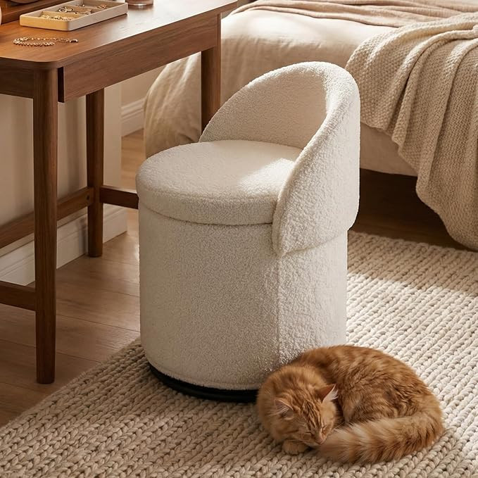 Ya-Home Modern Swivel Ottoman Vanity Chair, Sherpa Upholstered Barrel Club Chairs 360\u00b0Degree... | Amazon (US)
