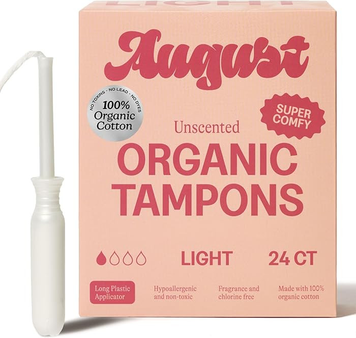 August Light Tampons - 24-Pack 100% Organic Cotton Tampons for Women, Non-Toxic, Fragrance-Free, ... | Amazon (US)