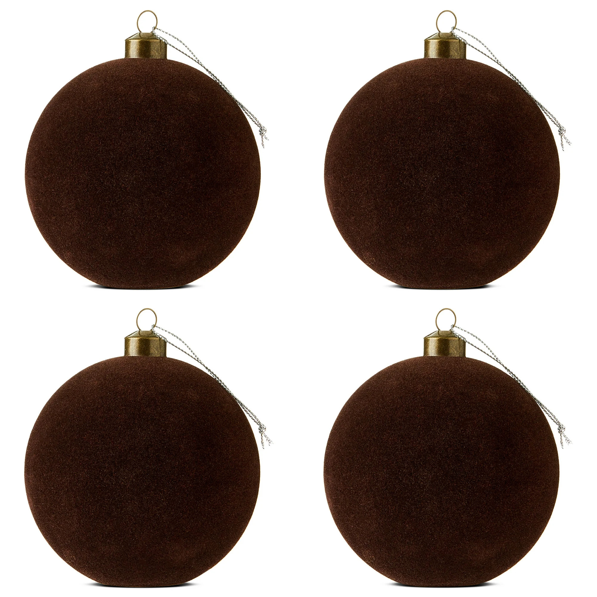 4 Count Dark Brown Flocked Ball Christmas Ornaments, 4.5", by Holiday Time | Walmart (US)
