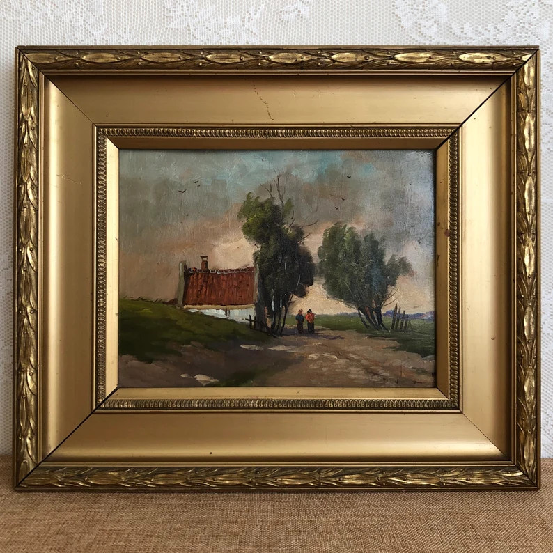 Antique Dutch Oil Painting Rustic Country Landscape Figures | Etsy | Etsy (US)