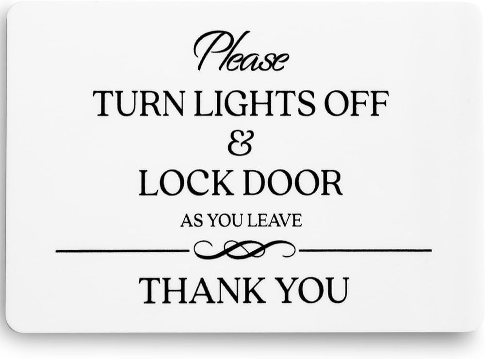 Turn Lights Off and Lock Door Sign (White Acrylic 5 x 3.5 in) - Turn Off the Lights Sign - Airbnb... | Amazon (US)