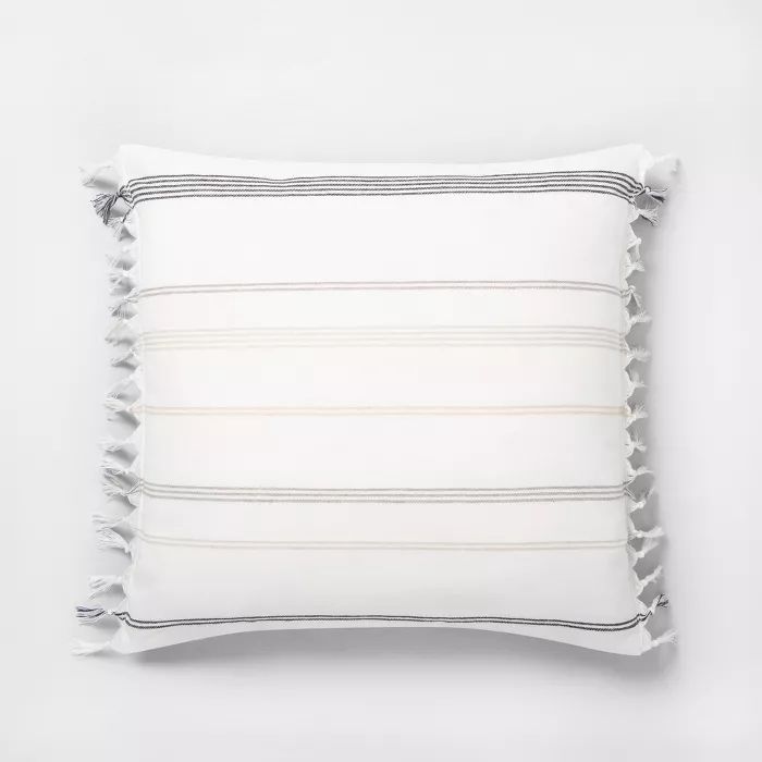 Knotted Fringe Throw Pillow Neutral Stripe - Hearth & Hand™ with Magnolia | Target