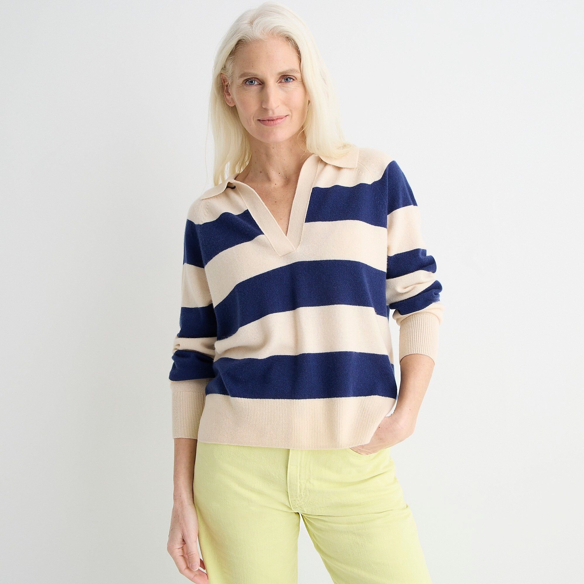 Cashmere collared sweater in rugby stripe | J.Crew US