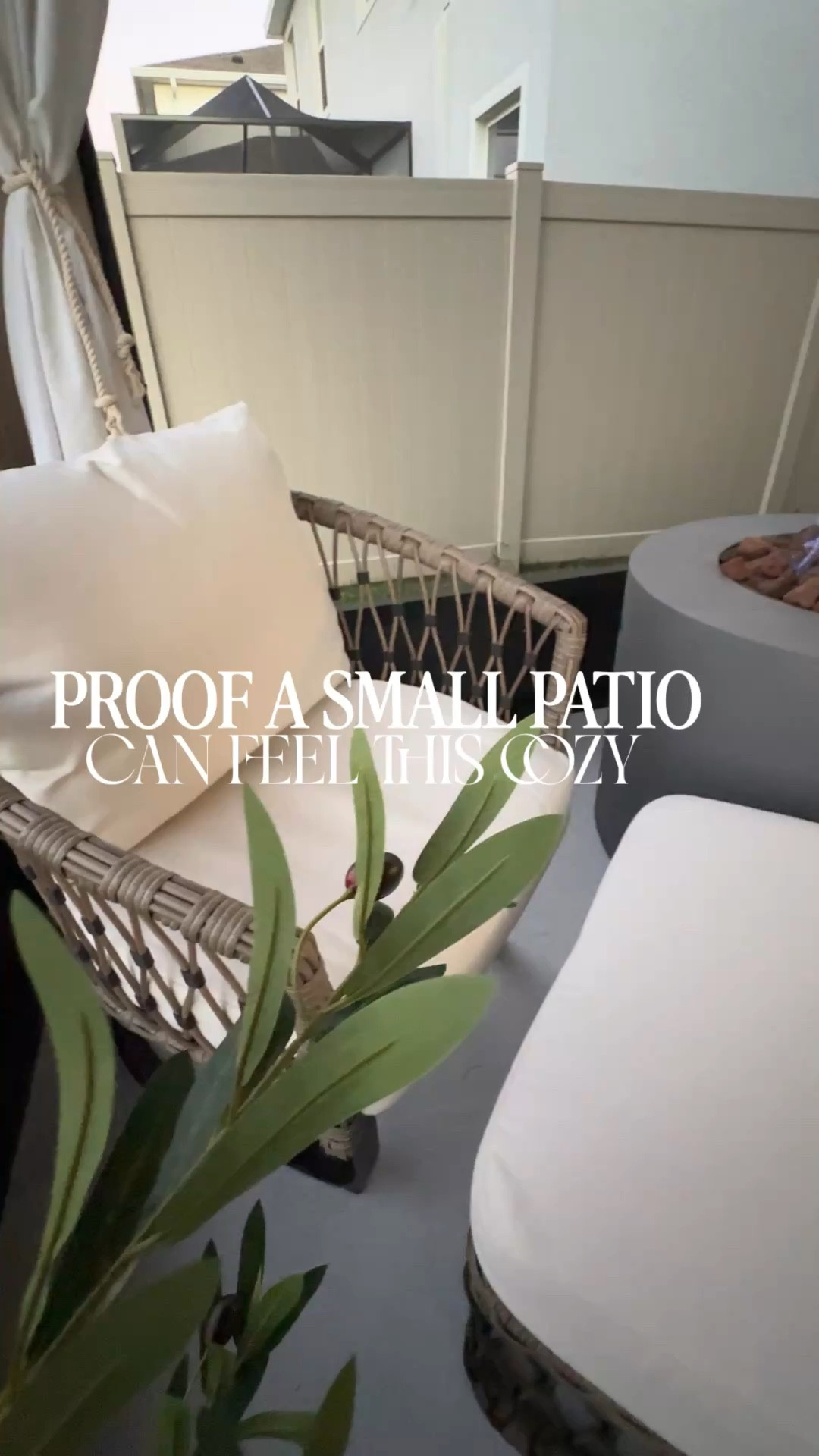 Proof a small patio can look cozy! 👀 Our 14’ x 10’ space fits it all: weatherproof Velcro-back curtains, a sectional with table, conversation seating, and a modern firepit. All stylish, all functional! 🪴🔥

#SmallPatioIdeas #CozyPatio #OutdoorLiving #PatioDecor #LowesFinds

#LTKHome