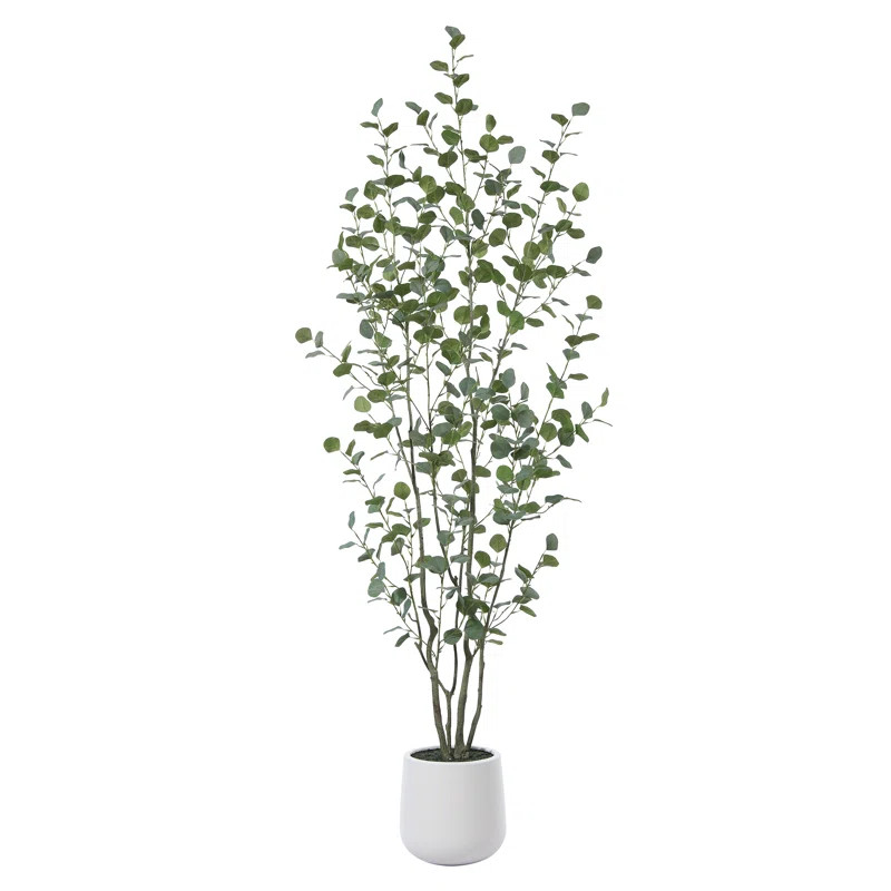 Adcock Faux Eucalyptus Tree with Oval White Planter, Pre Potted Artificial Eucalyptus Plant for H... | AllModern
