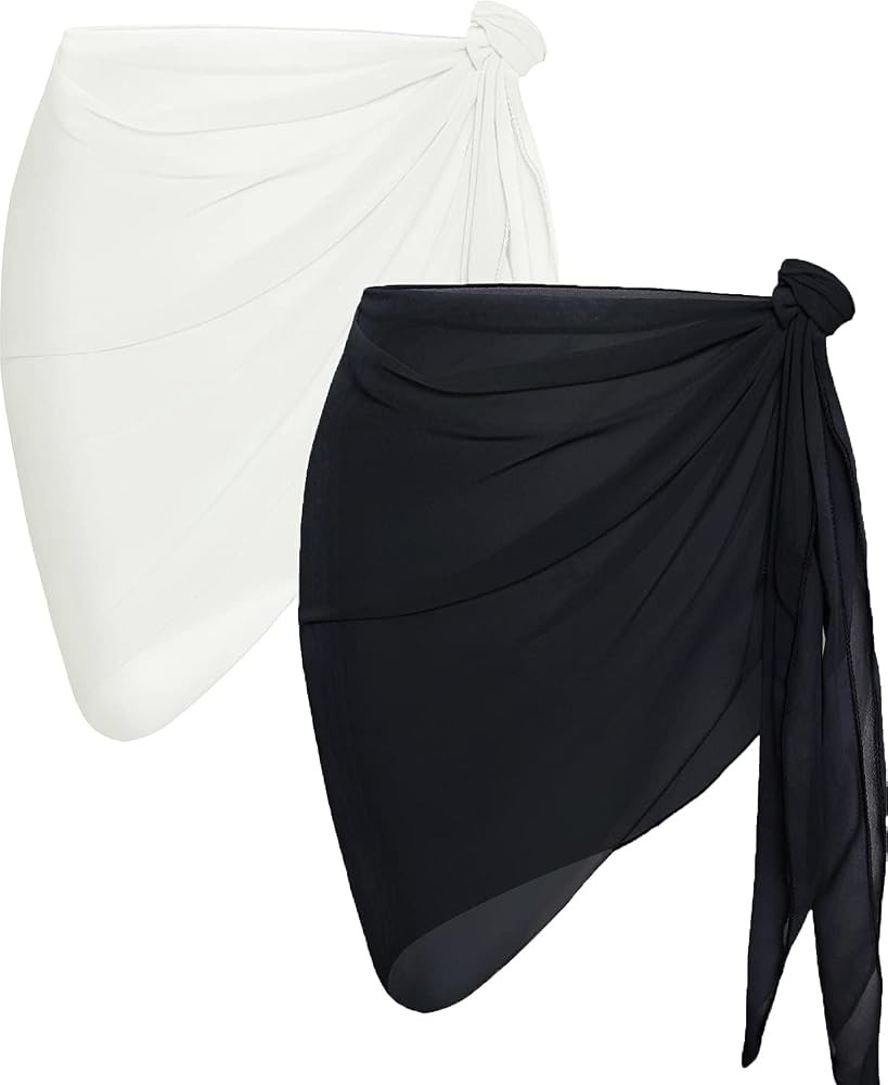 2 Pieces Women Beach Sarong Bathing Suit Sheer Bikini Swimsuit Cover Ups | Amazon (US)