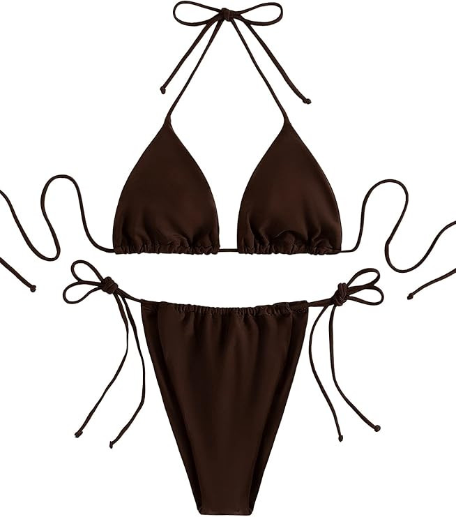 SOLY HUX Women's Floral Print Halter Triangle Tie Side Bikini Set Two Piece Swimsuits | Amazon (US)