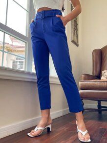 High Waisted Belted Tailored Pants | SHEIN