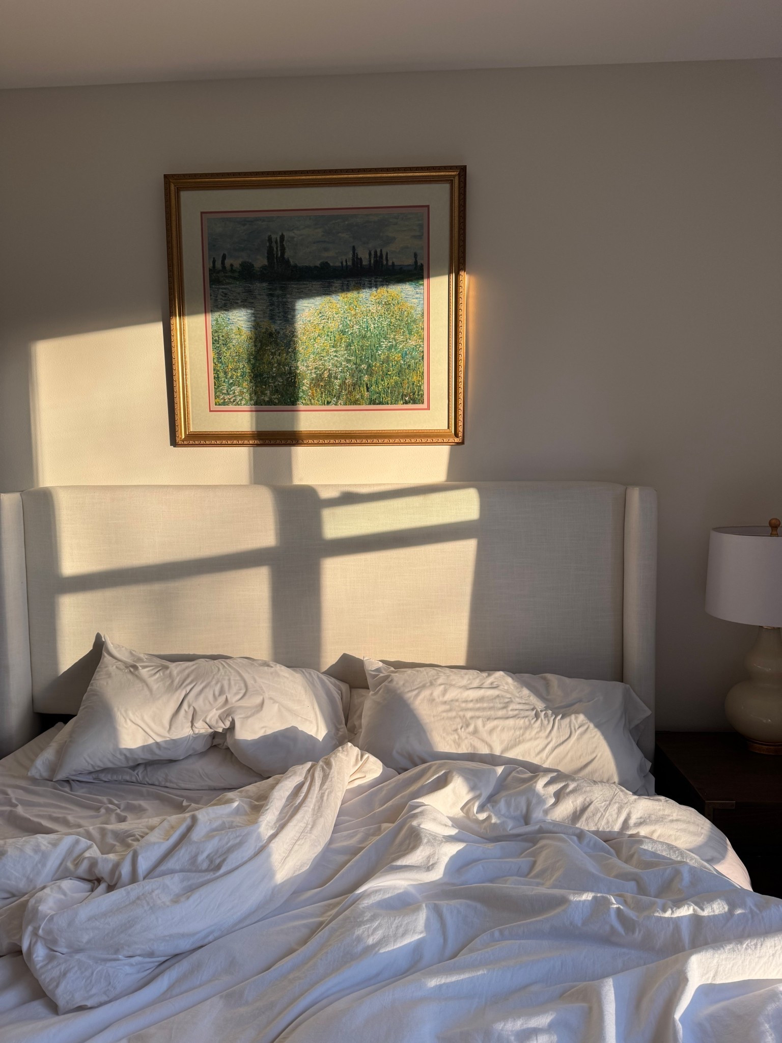 Cozy morning light moment in the primary bedroom… love this headboard and the white sheets! 

#LTKmorningroutine #LTKHome
